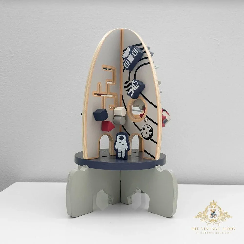 NWT Cute Wooden Rocket Ship Activity Play Set Children’s Early Learning Toys - Picture 3 of 5